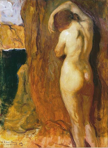 Nude Leaning against a Rock Overlooking the Sea,